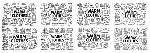 Warm clothes icons and illustrations for winter wear