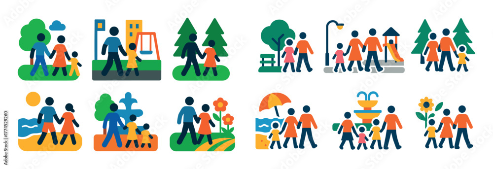 Fototapeta premium Family Walk Icons