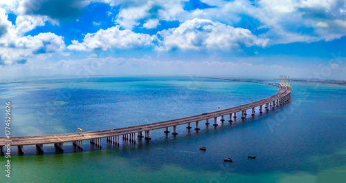 Aerial view of Jiaozhou Bay Bridge in Qingdao, China