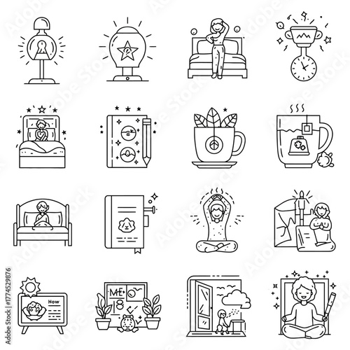 self care routine habits mindful moments for daily well-being practicing meditation and yoga enjoying tea reading books and sleeping peacefully