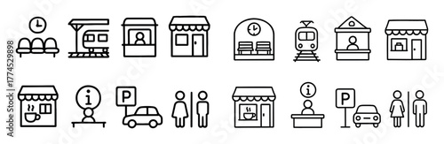 Railway Station Doodle Icons
