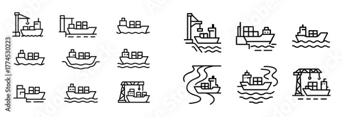 Minimalist Cargo Ship Icons