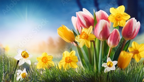 Tulipany I Narcyze Wiosenna Kompozycja © Willard