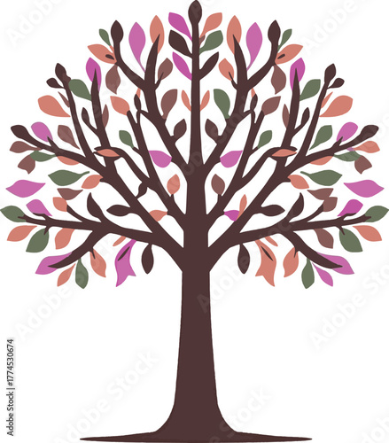 Set of tree illustrations including realistic foliage, abstract shapes, and colorful stylized designs. Suitable for nature, diversity, education, and creative visual projects.