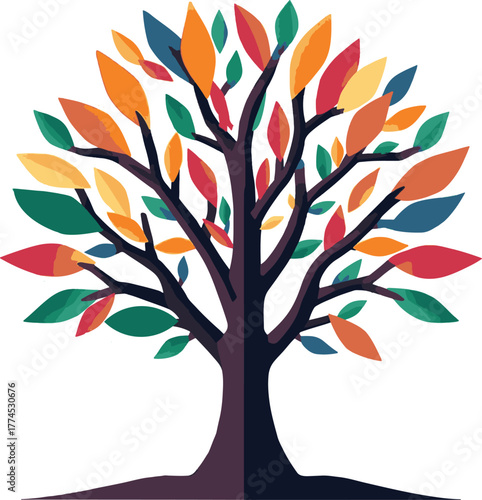 Set of tree illustrations including realistic foliage, abstract shapes, and colorful stylized designs. Suitable for nature, diversity, education, and creative visual projects.