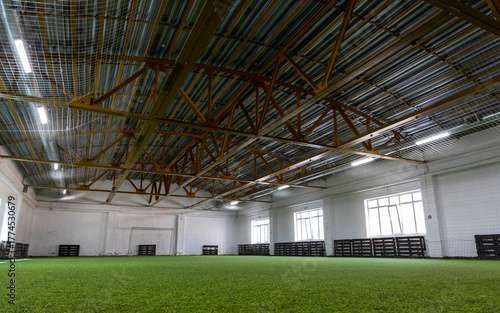 indoor sports hall with artificial grass
