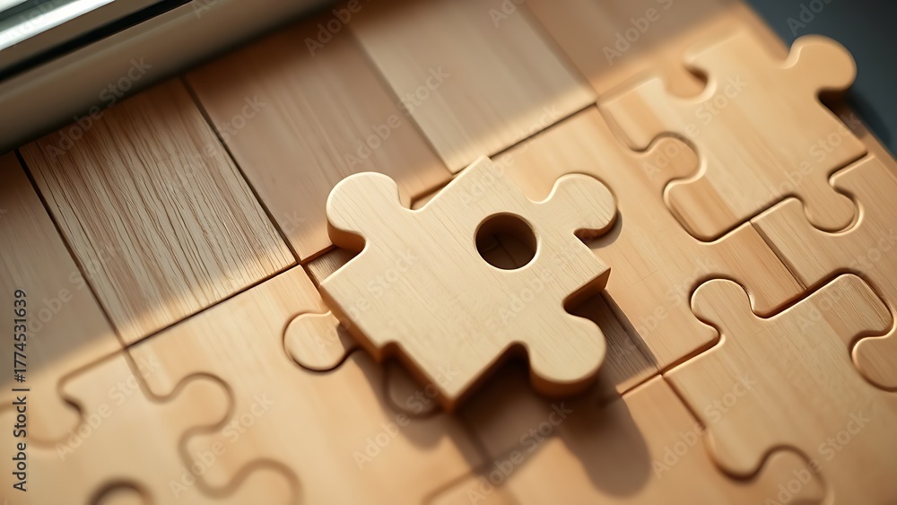 Fototapeta premium epizootic. Jigsaw puzzle with one mismatched piece, an overhead shot with natural light. tutorial guides, club newsletters, designed for tourism and weekend activity guides, supports event promotion.