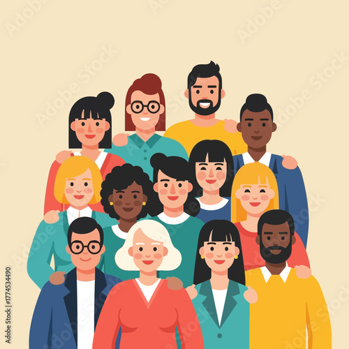 Vector SVG Illustration of Diverse Group of People in Flat Modern Style with Bright Colors for Web and Business Use