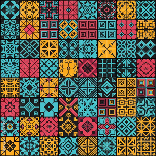 Vector Colorful Geometric SVG Pattern Collection with Repeating Tile Design in Modern Flat Style