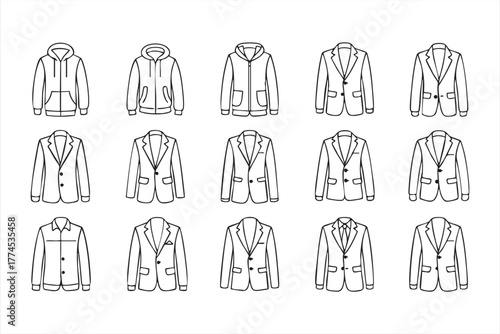 Black and white clothing outline illustration for menswear and apparel concepts