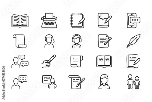 Minimalist literature and dialogue symbol pack for education and storytelling use