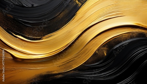 Abstract Black And Gold Textured Background With Dynamic Brush Strokes