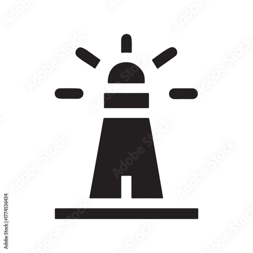 Guiding Light of Navigation: A minimalist silhouette of a sturdy lighthouse stands tall, its beacon illuminating the path through the darkness, embodying guidance, hope, and safety.