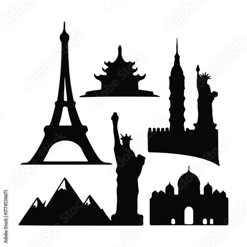 Iconic Global Landmarks: Silhouette set capturing the architectural grandeur of world-famous landmarks, a testament to global exploration.