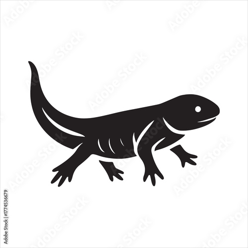 Cute cartoon axolotl silhouette drawing, Smiling axolotl for pet illustration