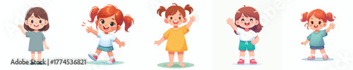 vector of a little girl waving hand saying hello