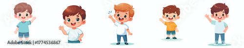 vector of a little boy waving hand saying hello