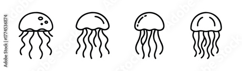 Vector illustration of a stylized jellyfish with tentacles flowing
