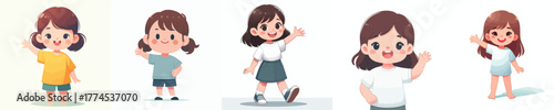 vector of a little girl waving hand saying hello