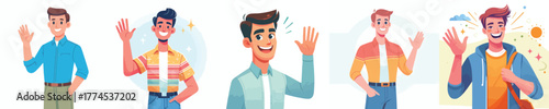 vector half body of a man waving hand saying hello