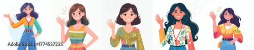 vector of a woman waving hand saying hello