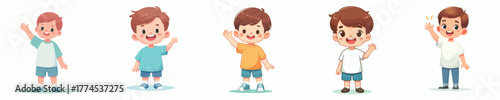 vector of a little boy waving hand saying hello