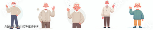 vector of a grandfather waving hand saying hello