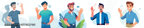 vector half bofy of a man waving hand saying hello