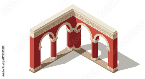 Isometric ancient architecture with corinthian columns and arches