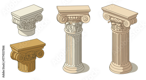 Architectural column variations: detailed classical designs and capitals