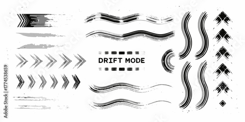 Collection of abstract grunge brush stroke elements and directional arrows for graphic design and motion graphics