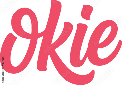 Okie vector wordmark in vibrant pink script font on a black background for branding and design projects