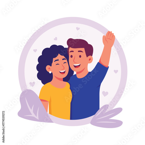 Well designed flat illustration fo romantic couple laughing with joy and affection