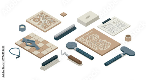 Isometric construction tools and tiles for home improvement projects