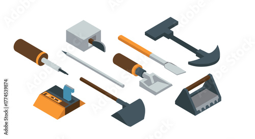 Isometric construction tools collection: essential equipment for building projects