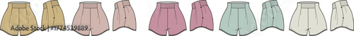 A collection of fashionable shorts in various colors, showcasing different styles and designs for everyday wear