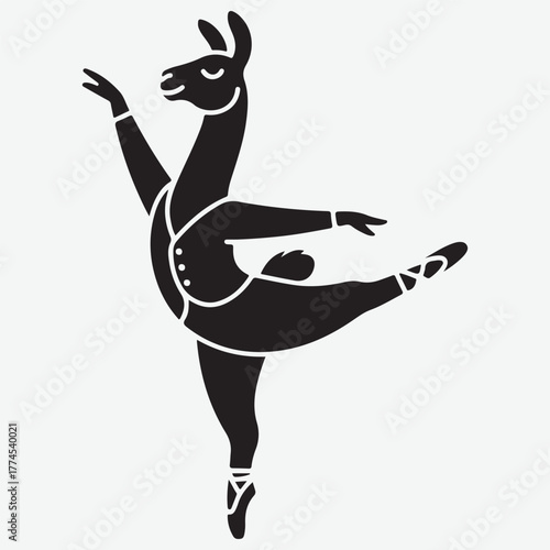 Black Silhouette of a Llama Performing a Ballet Pose