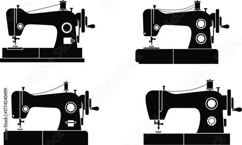 Vintage sewing machine collection. Vintage sewing machine silhouette vector for tailoring, fashion, and textile design vector illustration icons set silhouettes. 