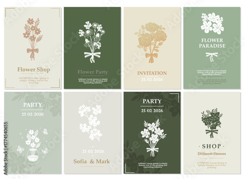 Beautiful flowers creative card template with beautiful flourishes ornament elements. Elegant design for corporate identity, invitation, book covers. Design of background products.