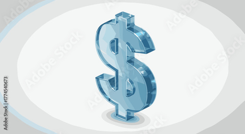 3d glass dollar symbol on white background with subtle shadow