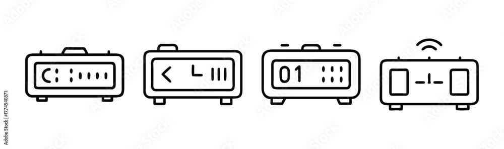 Obraz premium Digital alarm clock display icon set line art
