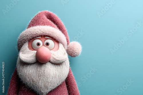 Lustige Weihnachtsfigur mit roter Mütze – festliche Deko auf blauem Hintergrund
