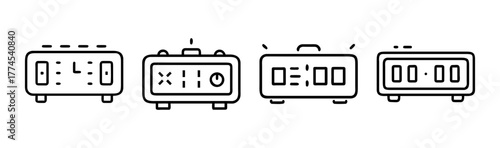 Digital alarm clock timer icon line art set