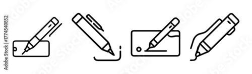 Digital stylus pen signing line art icon set