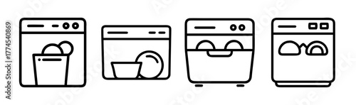 Dishwasher line icon set appliance vector