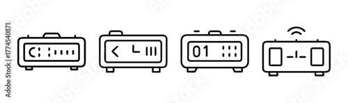 Digital alarm clock display icon set line art