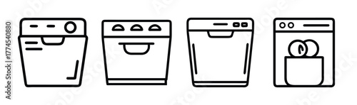 Set of four outline dishwasher appliance icons