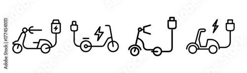 Electric scooter and mobility charging icons vector