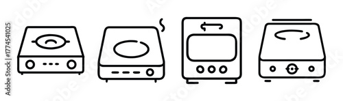 Portable induction cooker and oven icons set