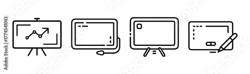 Digital screen and presentation tool line icons